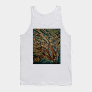 abstract painting of tree with gold leave and copper toned branche with a sky in my favorite colors Tank Top